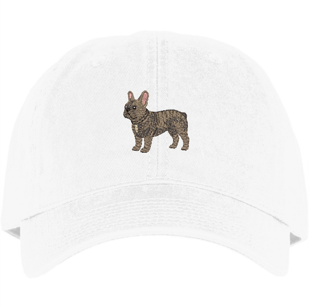 brindle frenchie embroidery on a White cotton hat