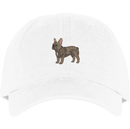 brindle frenchie embroidery on a White cotton hat
