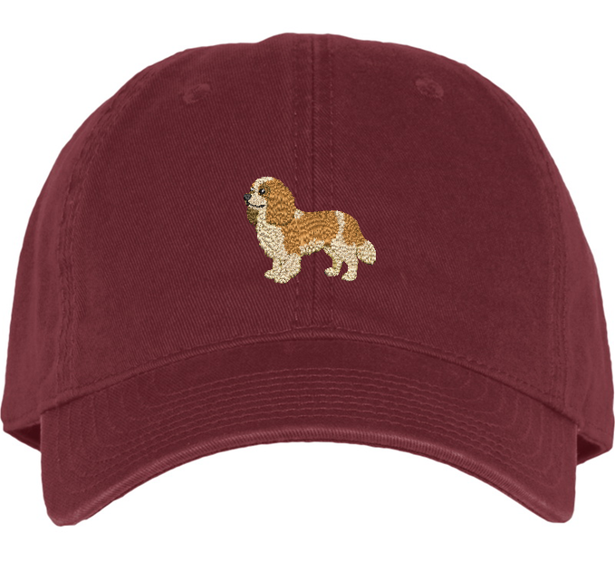 cavalier king charles spaniel embroidery on a Maroon cotton hat