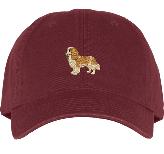 cavalier king charles spaniel embroidery on a Maroon cotton hat