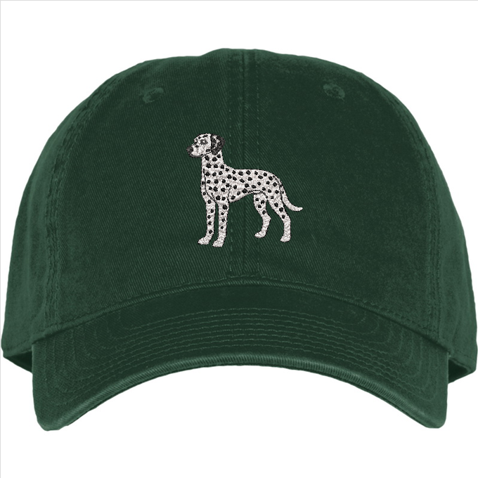 dalmatian embroidery on a Forest Green cotton hat