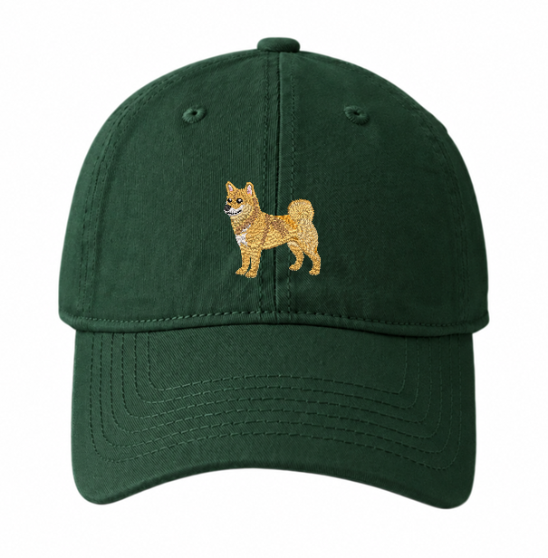 red shiba embroidery on a Forest Green cotton hat