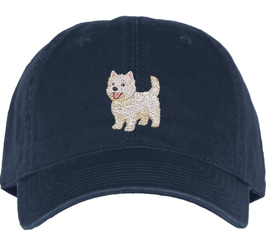 westie embroidery on a Navy cotton hat